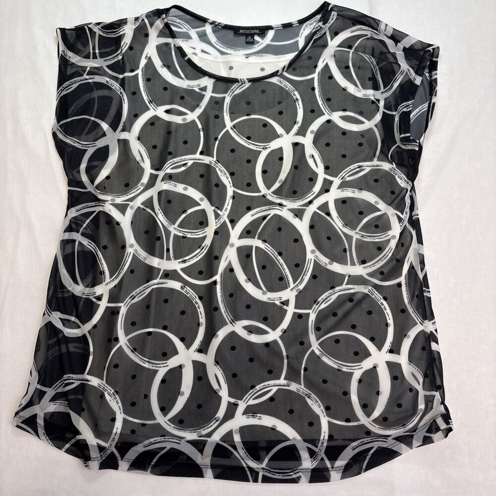 Notations Womens Top XL Black  White Sheer Top over tank top